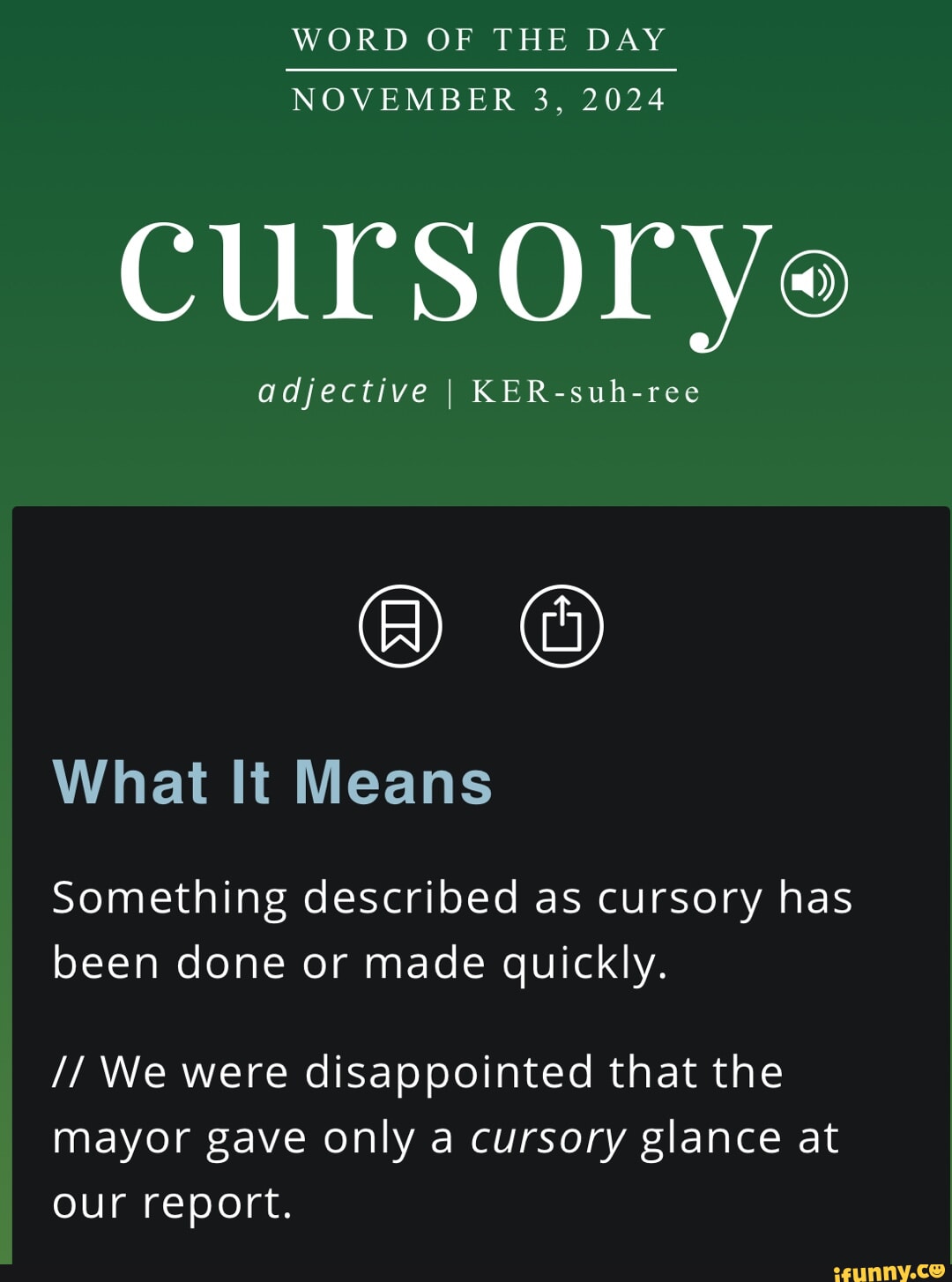 Cursorhy WORD OF THE DAY NOVEMBER 3, 2024 cursorye adjective I KER-suh-ree What ...