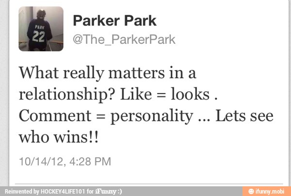 What really matters in a
relationship? Like =
looks
Comment = personality
Lets see
who wins!!