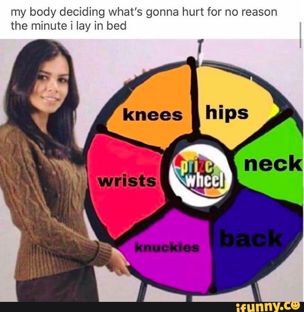 my body deciding what's gonna hurt for no reason the minute i lay in bed
hips