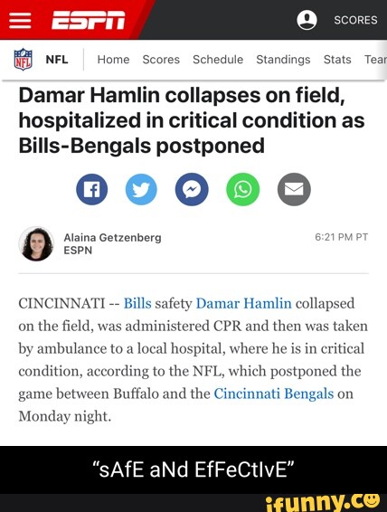 Meme Damar Hamlin collapses on field, hospitalized in critical