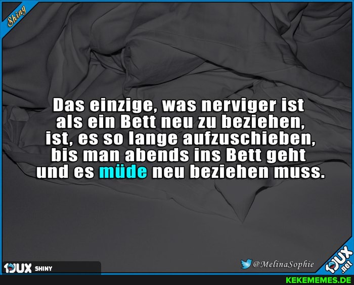 Das einzige, was nerviger ist als ein Bett neu zu beziehen, ist, es so lange aufzuschieben, bis man abends ins Bett geht und es müde neu beziehen muss.