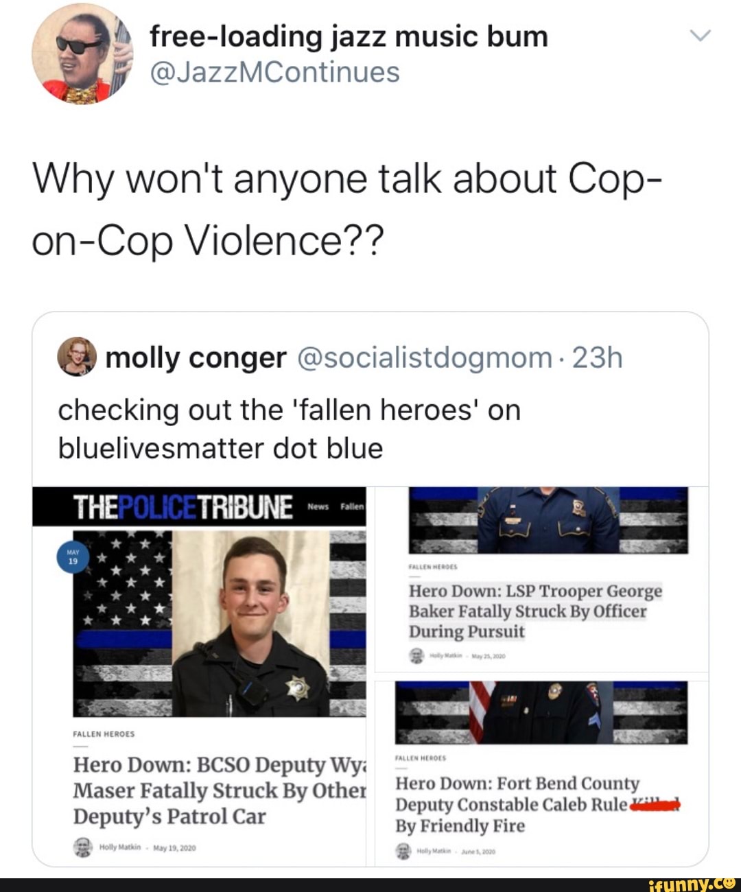 Why won't anyone talk about Cop- on-Cop Violence?? molly conger ...