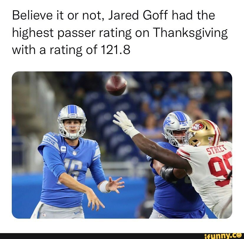 Believe it or not, Jared Goff had the highest passer rating on ...