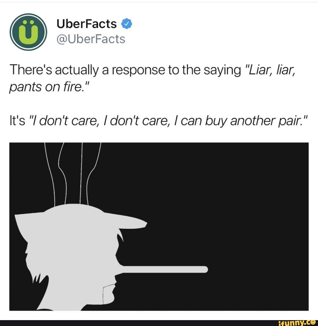 There S Actually A Response To The Saying Liar Liar Pants On Fire It S Don T Care Don T Care Can Buy Another Pair Ifunny