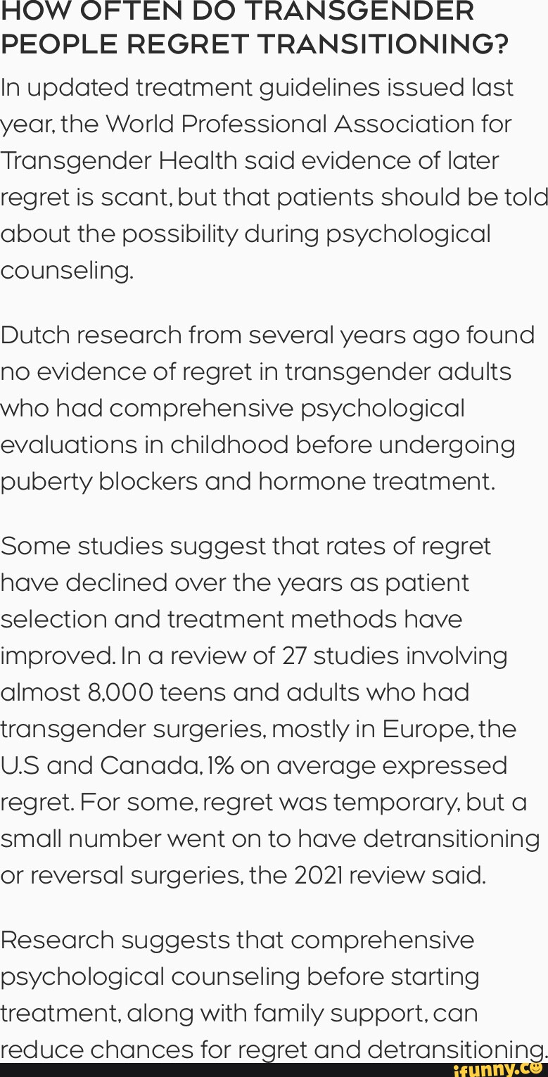 HOW OFTEN DO TRANSGENDER PEOPLE REGRET TRANSITIONING? In Updated ...