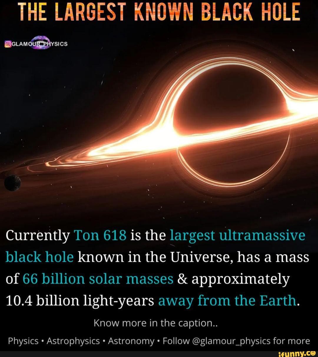 THE LARGEST KNOWN BLACK HOLE Currently Ton 618 the largest ultramassive black hole known in