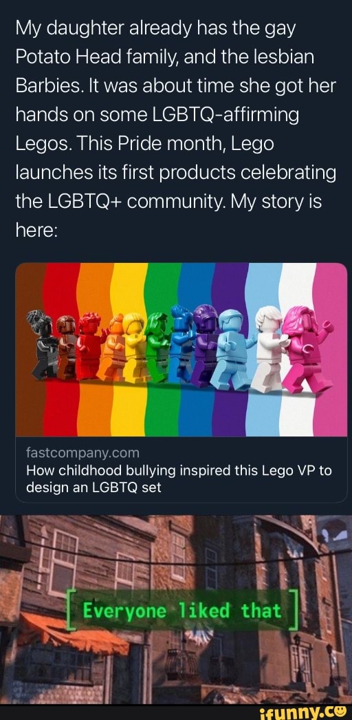 My Daughter Already Has The Gay Potato Head Family And The Lesbian Barbies It Was About Time She Got Her Hands On Some Lgbtq Affirming Legos This Pride Month Lego Launches Its First