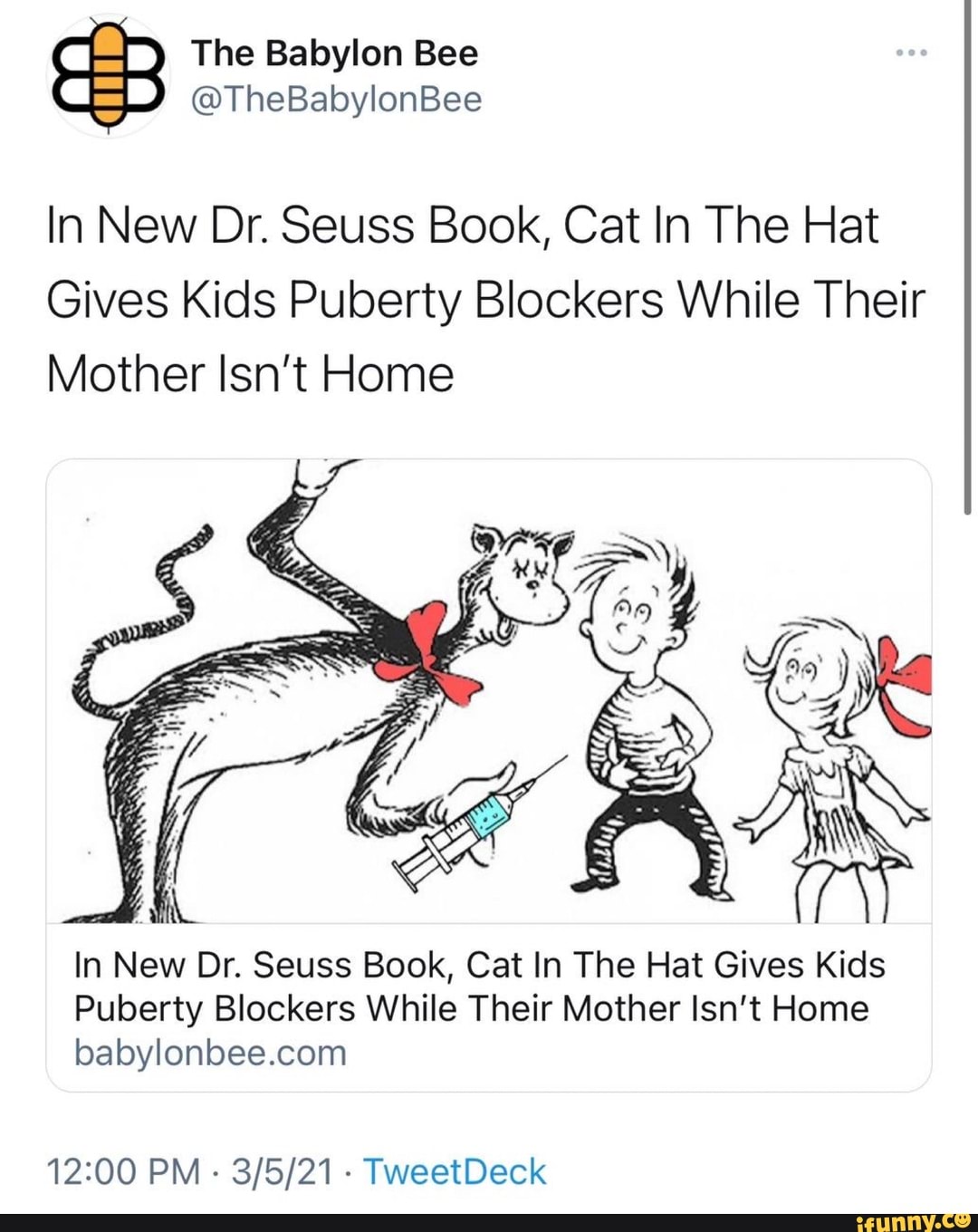 The Babylon Bee @TheBabylonBee In New Dr. Seuss Book, Cat In The Hat ...