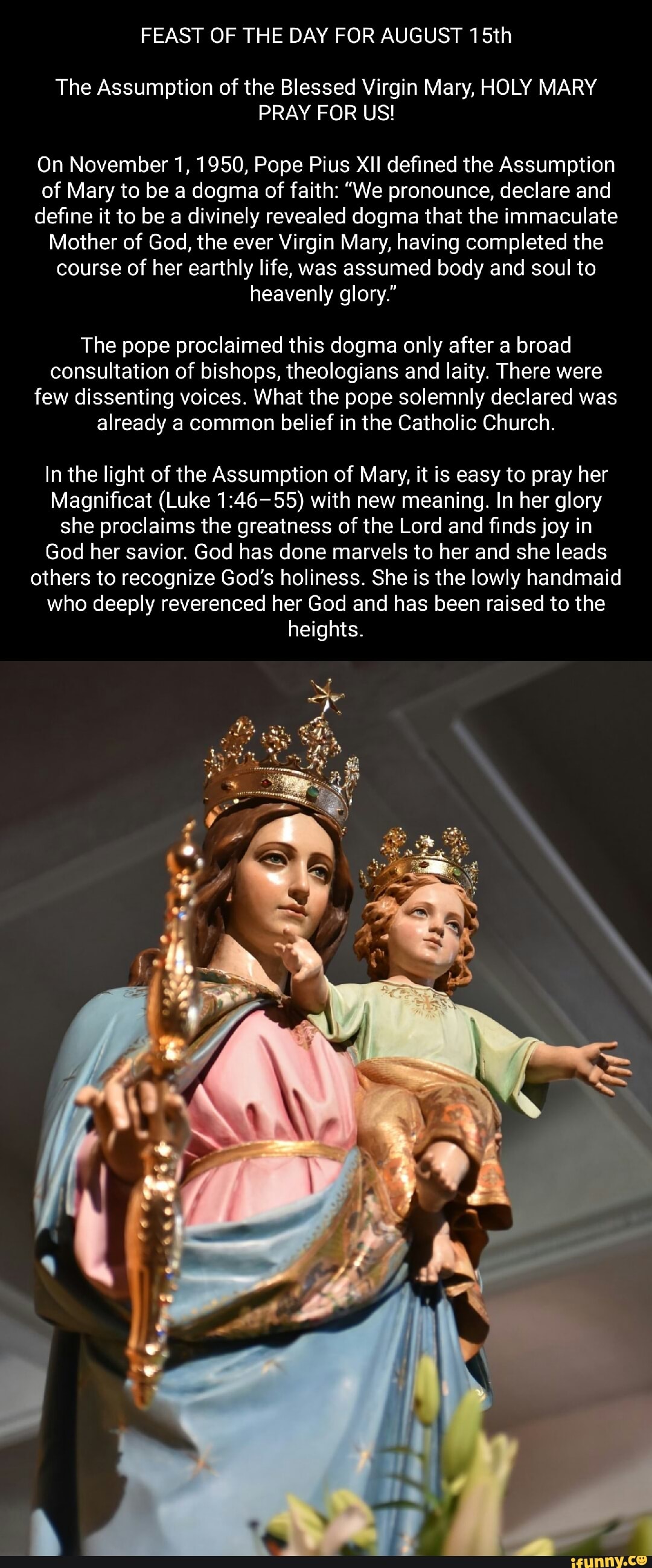 FEAST OF THE DAY FOR AUGUST 15th The Assumption of the Blessed Virgin