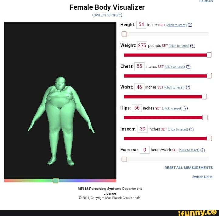 Female Body Visualizer witch to male) Height 54 inches ser Weight 275