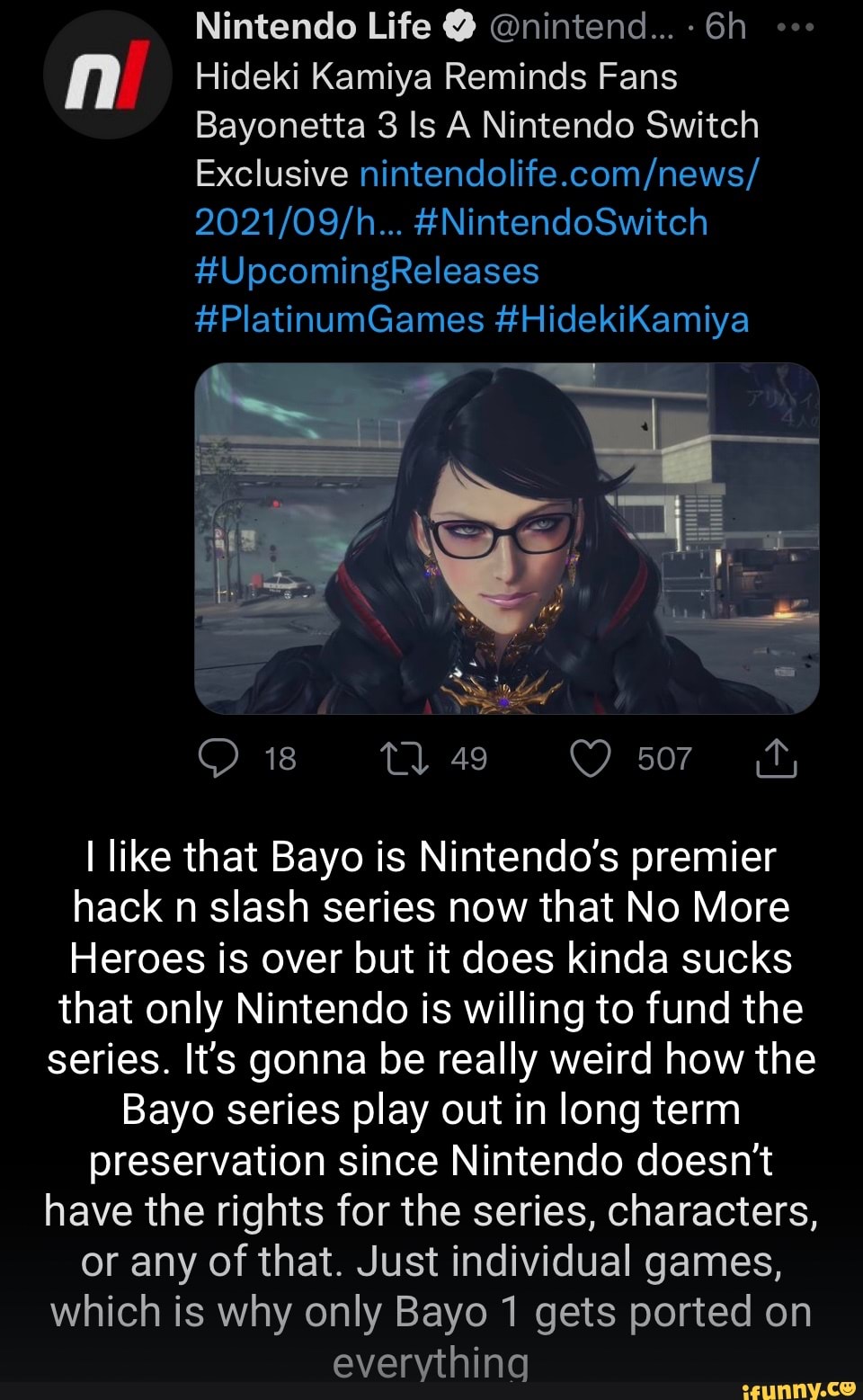 Hideki Kamiya Reminds Fans Bayonetta 3 Is A Nintendo Switch Exclusive