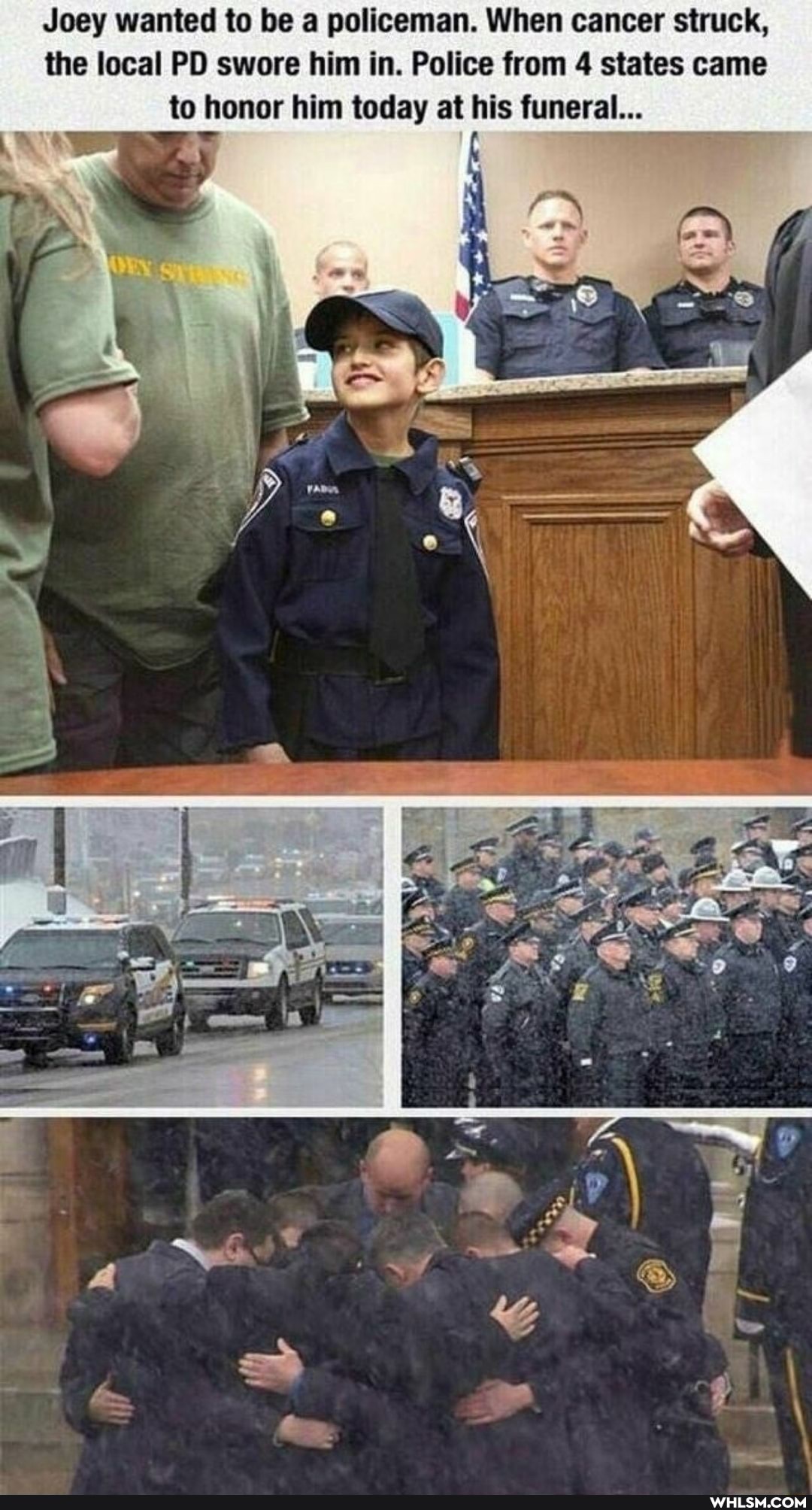 Joey wanted to be a policeman. When cancer struck, the local PD swore him in. Police from 4 states came to honor him today at his funeral...
Li
