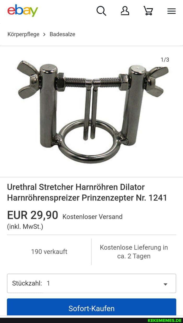 ebay
Urethral Stretcher Harnrdhren Dilator
Harnrdhrenspreizer Prinzenzepter Nr. 1241
Kostenlose Lieferung in ca. 2 Tagen