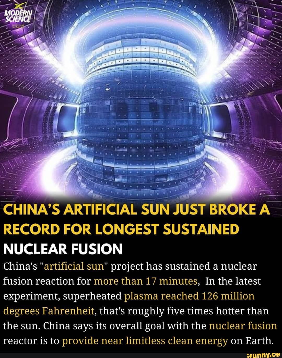 MODERN CHINA'S ARTIFICIAL SUN JUST BROKE RECORD FOR LONGEST SUSTAINED
