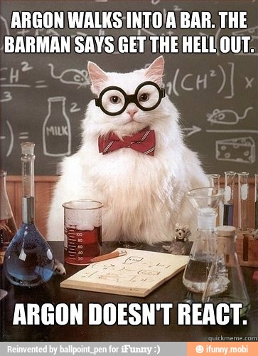 \ARGONIWE
WALKS! INTO! BAR. THE
BARMAN SAYS GET THE HELUOUT,
ARGON DOESN'T REACT.
I