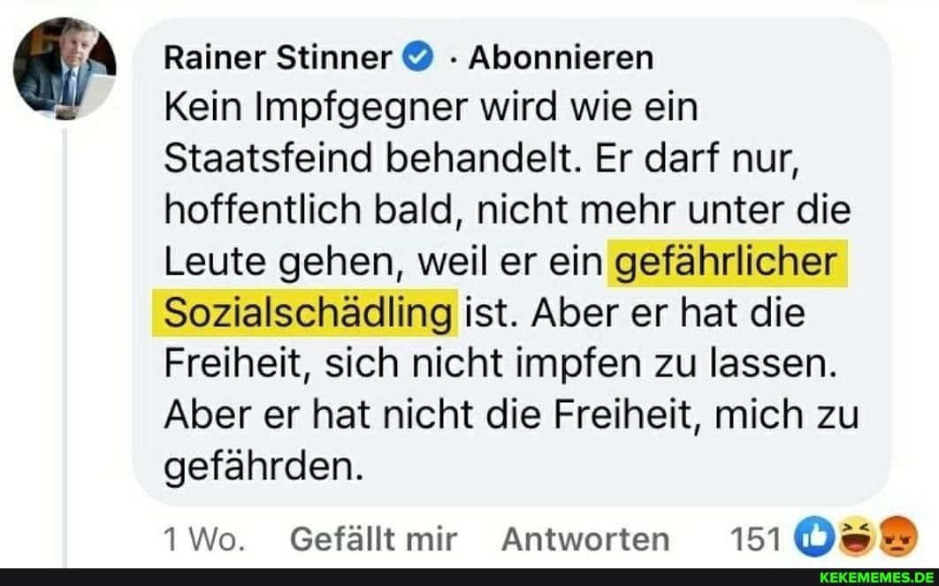 Rainer Stinner - Abonnieren Kein Impfgegner wird wie ein Staatsfeind behandelt. 