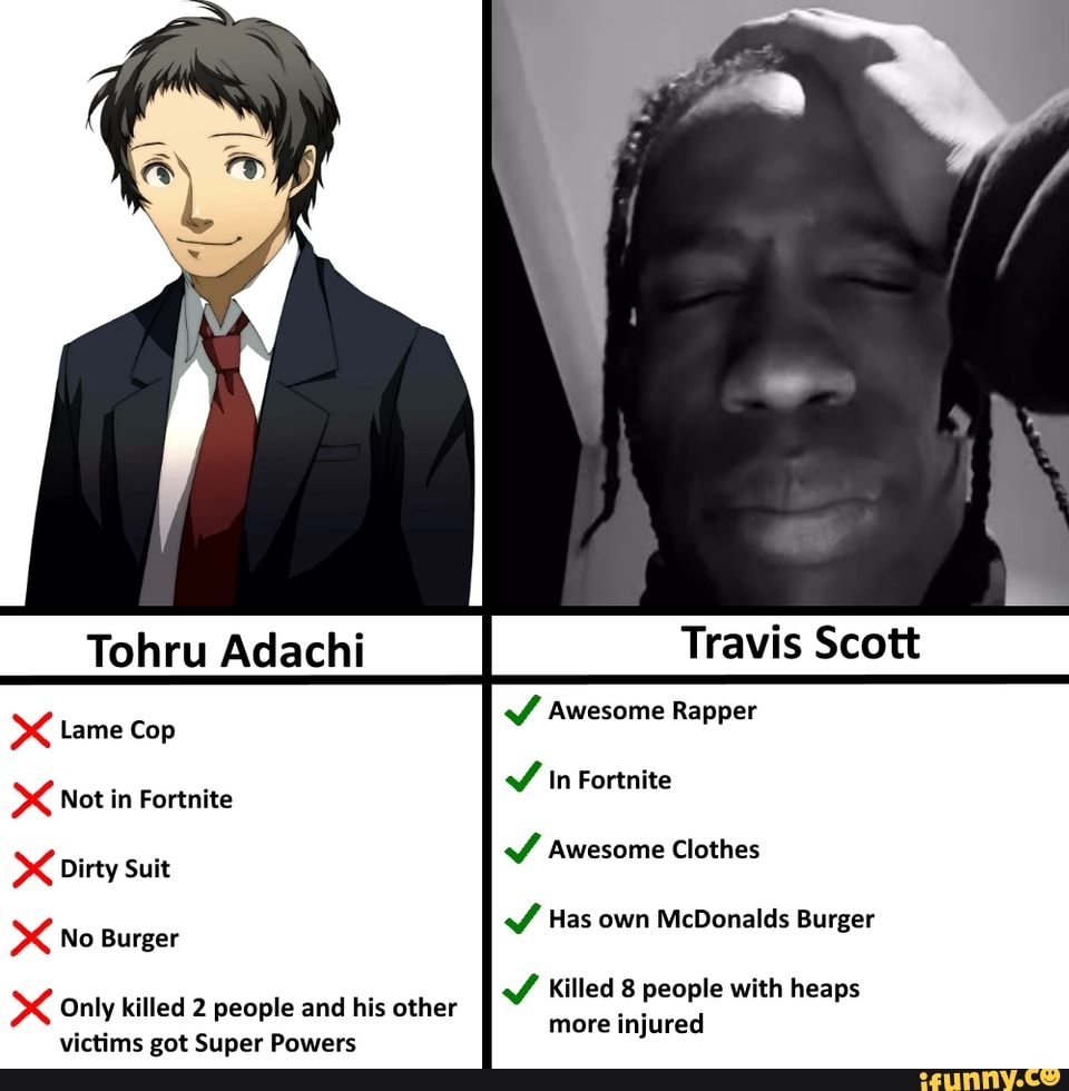 Tohru Adachi I Travis Scott Awesome Rapper Lame Cop x Not in Fortnite