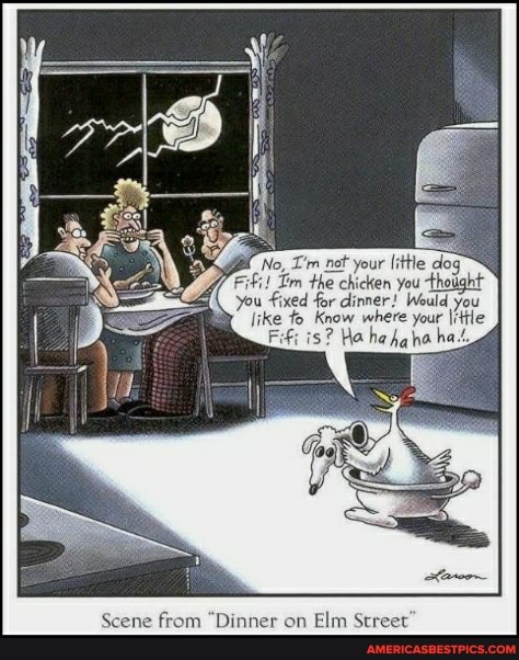 yeur ite og ifi! im the chicken you thoug you fixed for dinner! Would you
like to Know where your Iitle
Fifi is? Hahajgha ha:
ne from "Dinner on Elm Street