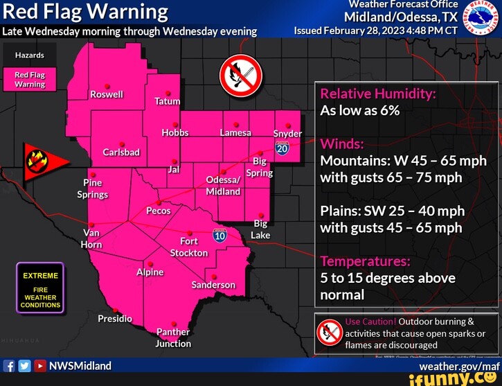 Red Flag Warning Late Wednesday morning through Wednesday evening