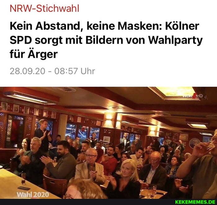NRW-Stichwahl
Kein Abstand, keine Masken: Kölner
SPD sorgt mit Bildern von Wahlparty für Ärger
28.09.20 Uhr
MM
