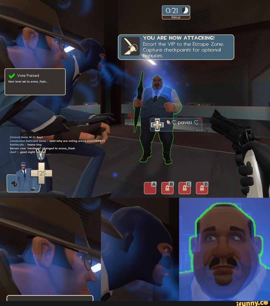 Vote Passed Next level set to arena_flask... (Voice) Helm W.G spy Lieutenant Deficient Geno