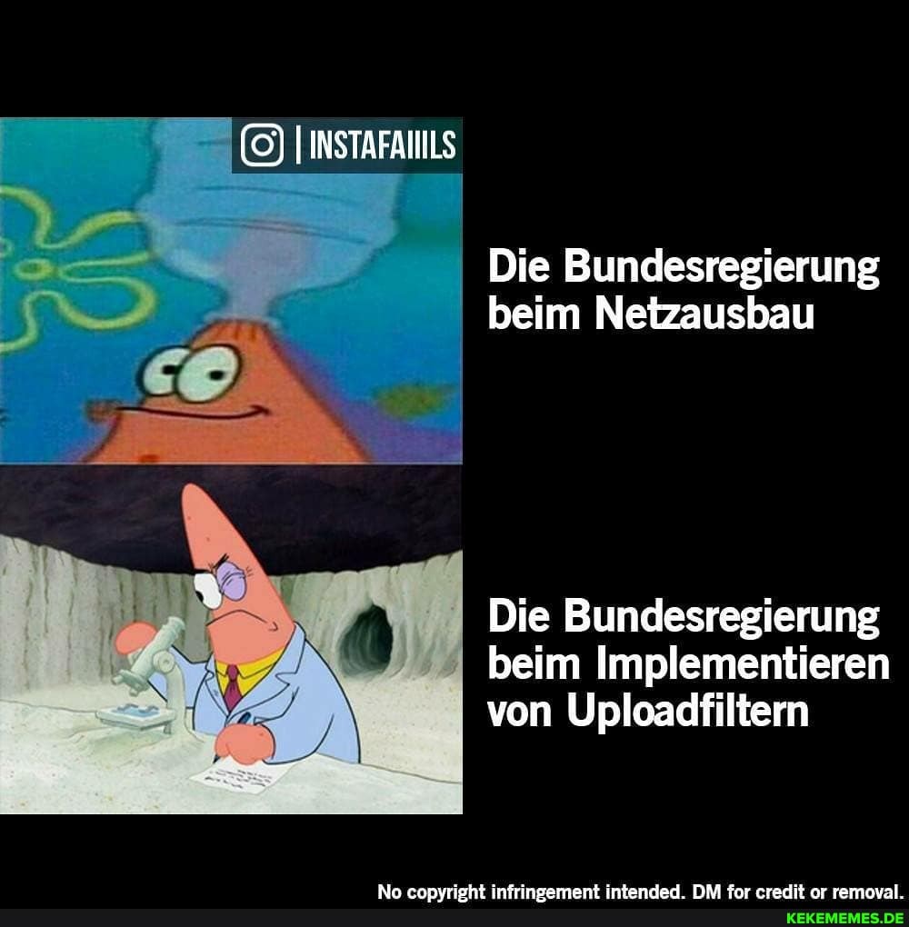 IINSTAFANILS
Die Bundesregierung beim Netzausbau
Die Bundesregierung beim Implementieren von Uploadfiltern