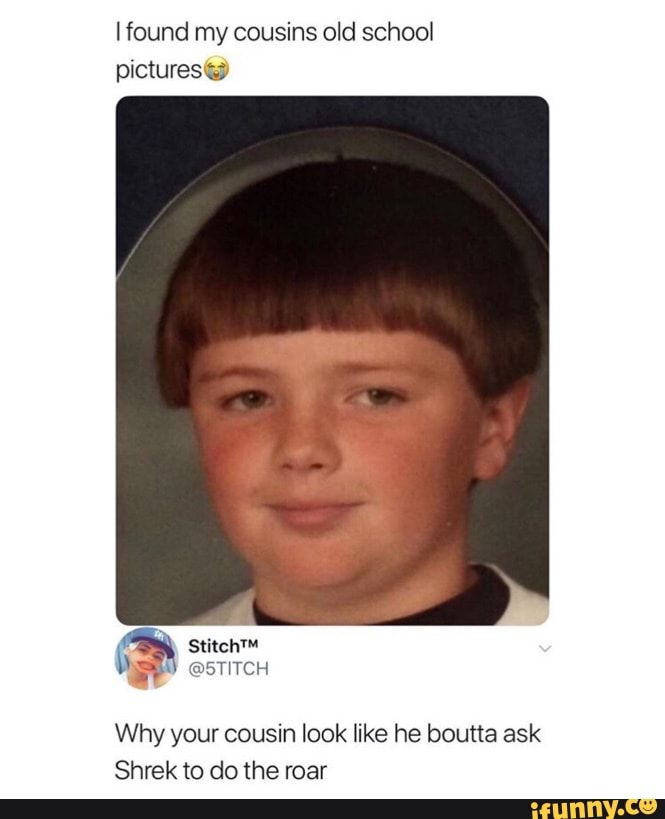 Lfound my cousins old school Why cousin look like he bouna ask Shrek to