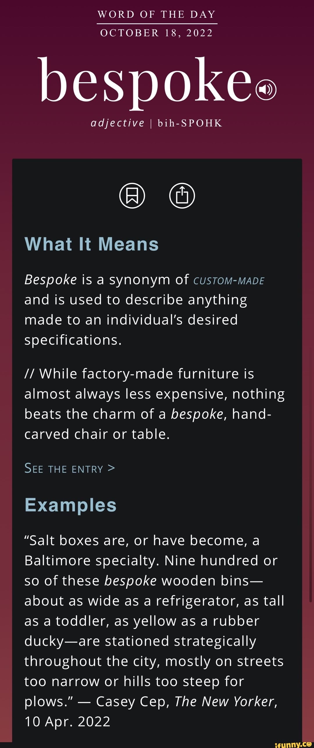 WORD OF THE DAY OCTOBER 18 2022 Bespokes Adjective I Bib What It Means 