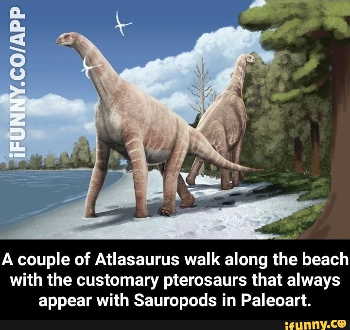 A couple of Atlasaurus walk along the beach with the customary ...