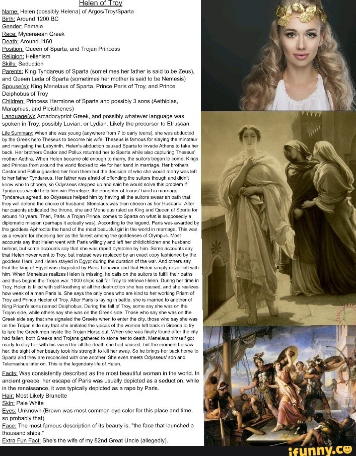 Helen of troy Name: Helen (possibly Helena) of BBitn: Around 1200 BC