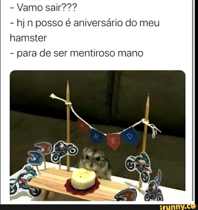 - Vamo sair???
- hjn posso é aniversário do meu hamster
- para de ser mentiroso mano