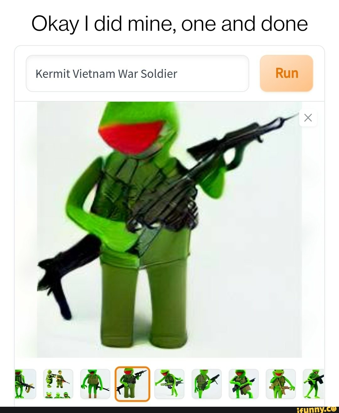 Okay I did mine, one and done Kermit Vietnam War Soldier Run bh Re RF ...