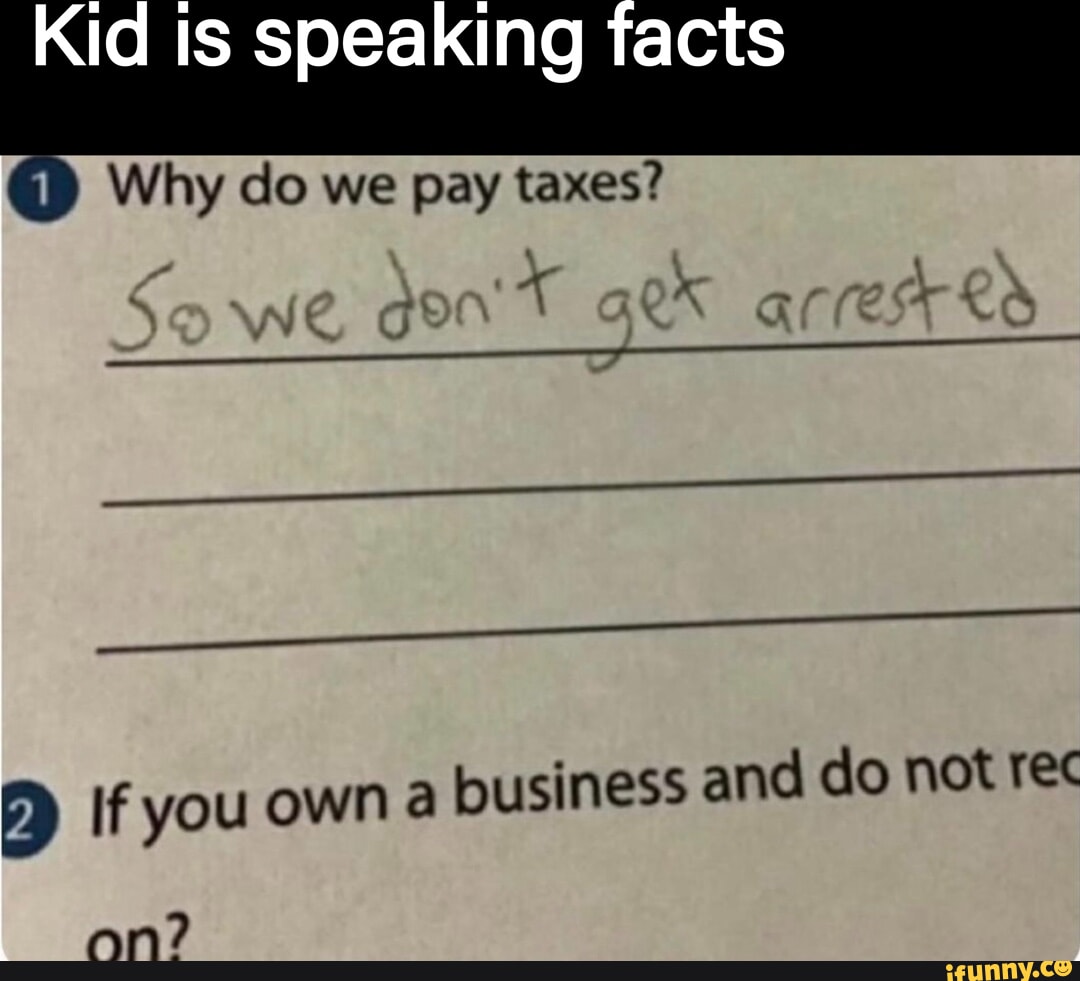 Kid is speaking facts Why do we pay taxes? do If you own a business and