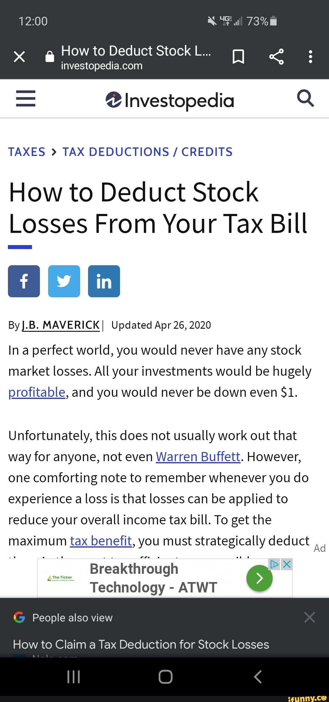 F ull 73% How to Deduct Stock L... Investopedia Q TAXES ...
