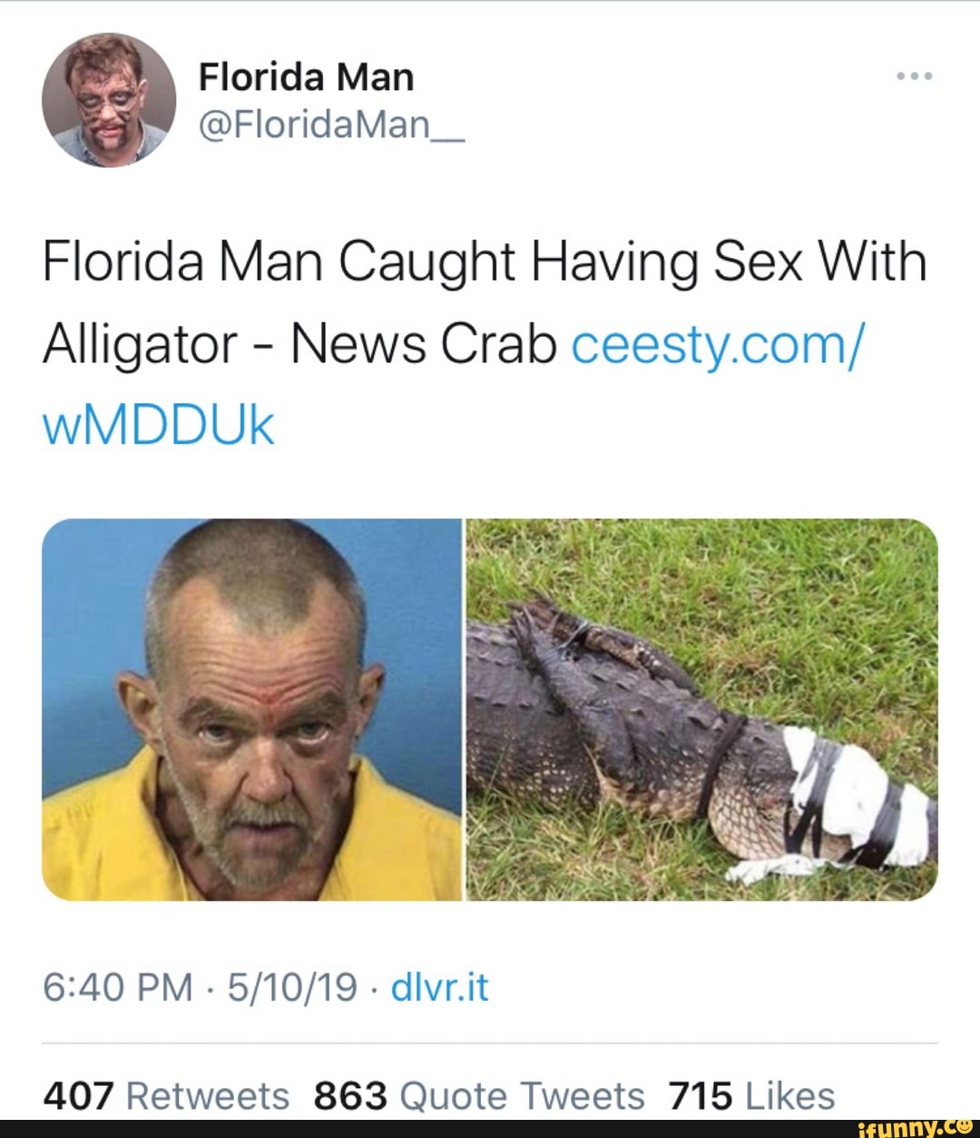 Florida Man Caught Having Sex With Alligator News Crab Wmdduk Pm Dlvrit Ifunny