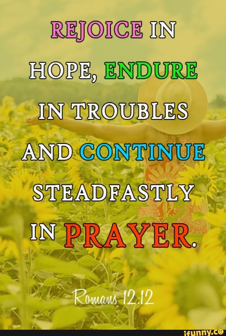REJOICE IN HOPE, ENDURE IN TROUBLES AND. CONTINUE STEADFASTLY IN IRA ...
