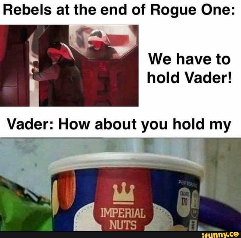 Rebels at the end of Rogue One:
We have to hold Vader!
Vader: How about you hold my