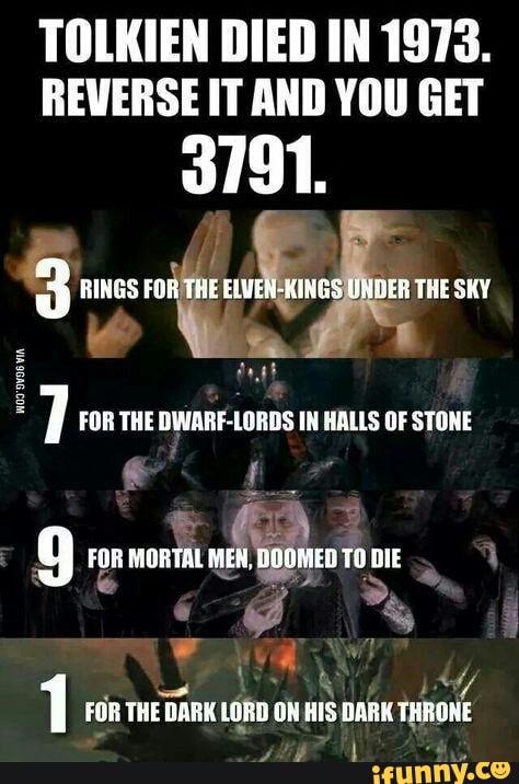 TOLKIEN DIED IN 1973.
7 FOR THE DWARF-LORDS IN HALLS OF STONE
1 FOR THEDA DARK LORD oN AS
DARK
rao