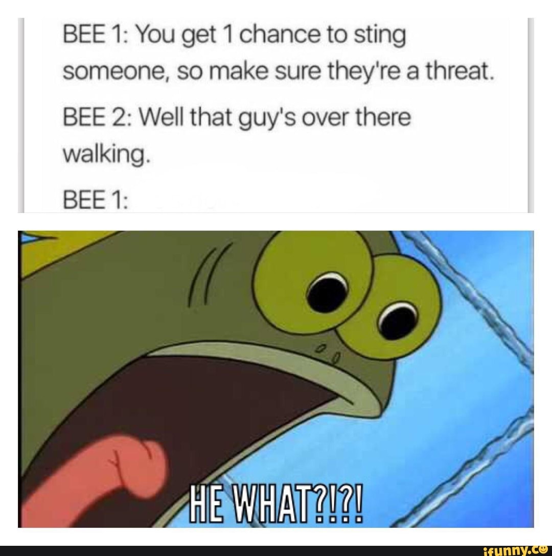 Bee 1 You Get 1 Chance To Sting Someone So Make Sure They Re A Threat Bee 2 Well That Guy S Over There Walking Bee 1 Ifunny