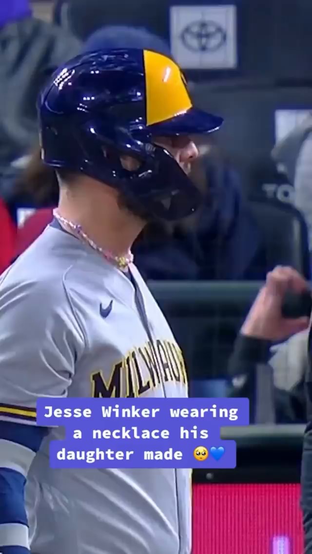 Jesse Winker beaded necklace made by daughter