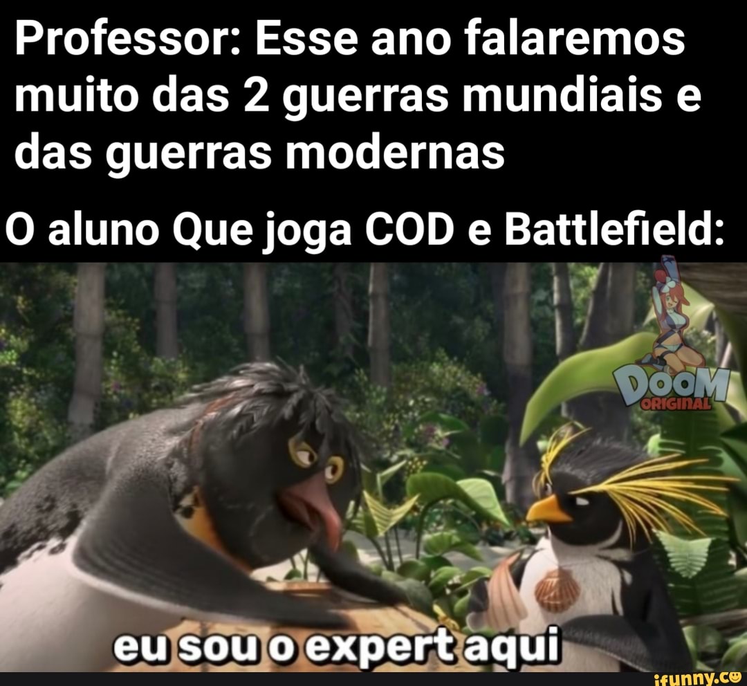 Professor: Esse ano falaremos muito das 2 guerras mundiais e das guerras modernas
O aluno Que joga COD e Battlefield:
eu sou o expert aqui