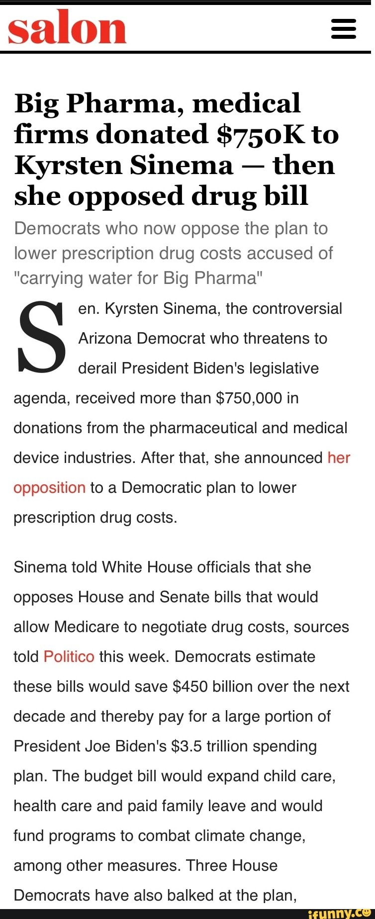 Salon Big Pharma, Medical Firms Donated $750K To Kyrsten Sinema - Then ...