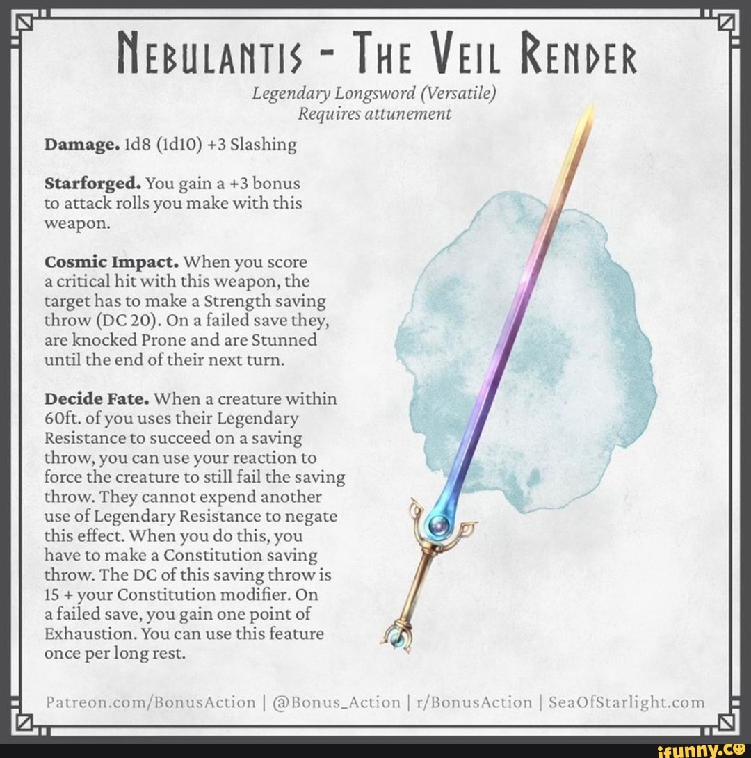 NeBULANTIS - THE VEIL RENDER Legendary Longsword (Versatile) Requires ...