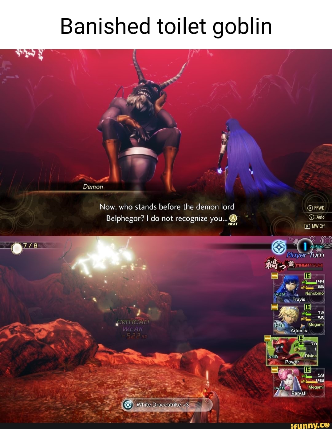 Banished toilet goblin Demon Now, who stands before the demon lord