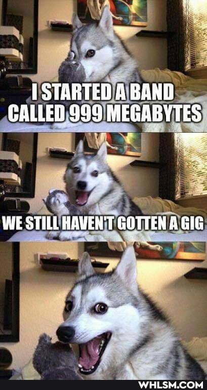 STARTED A BAND CALLED 999 MEGABYTES
WE STILL HAVEN'T GOTTEN A