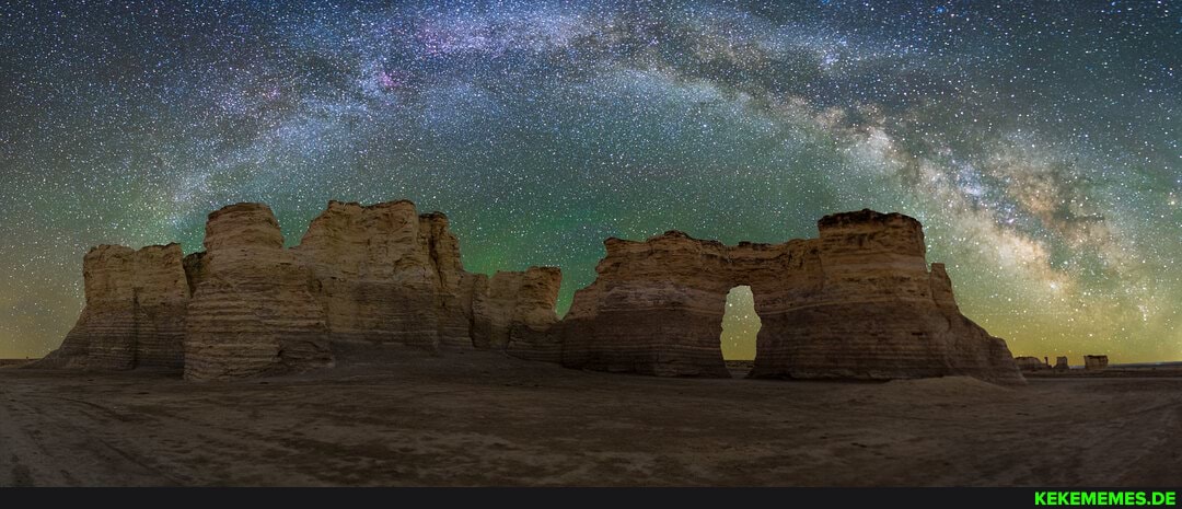 milkyway, panorama, monument, rocks, kansas