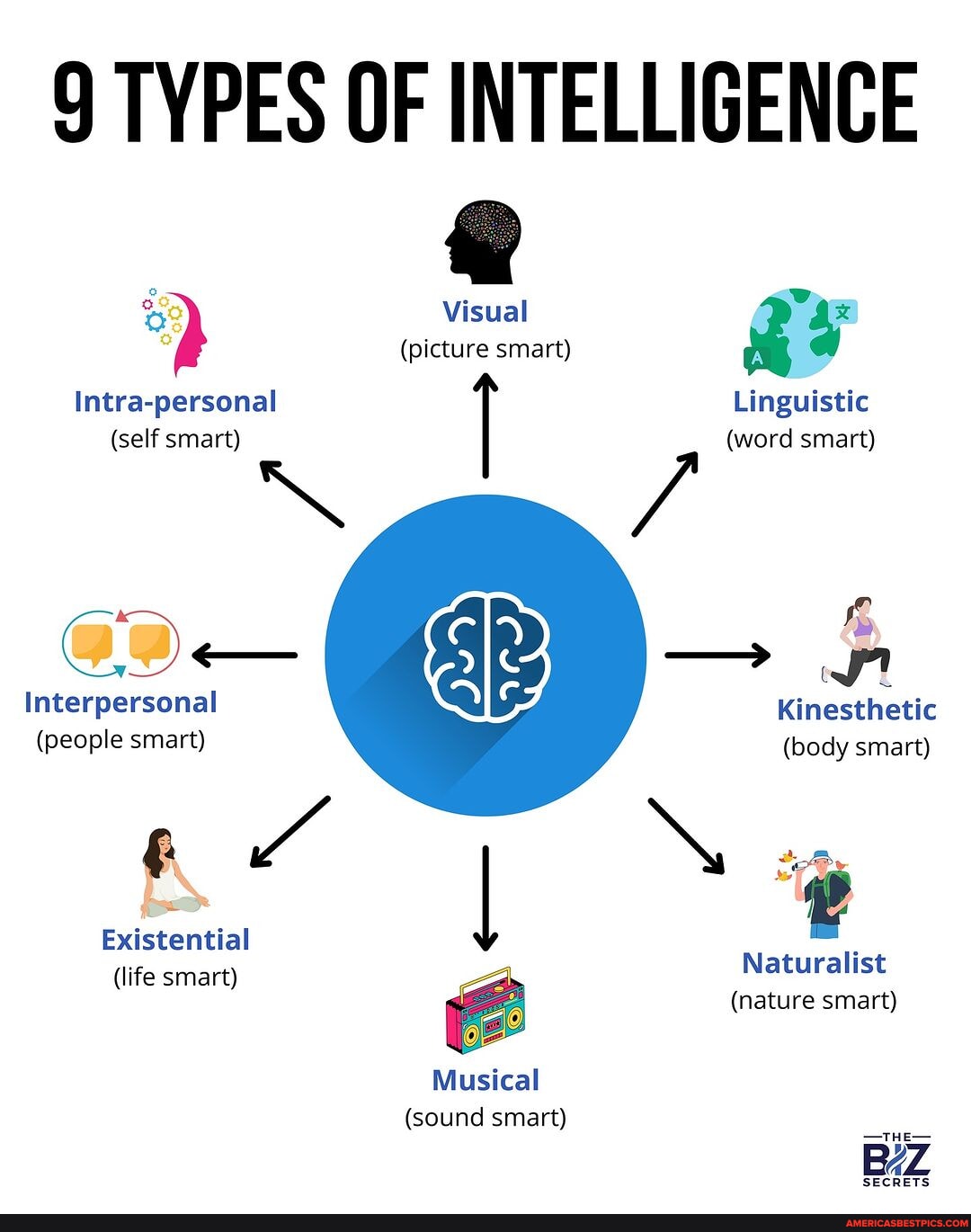 9 TYPES OF INTELLIGENCE Visual (picture smart) Intra-personal ...