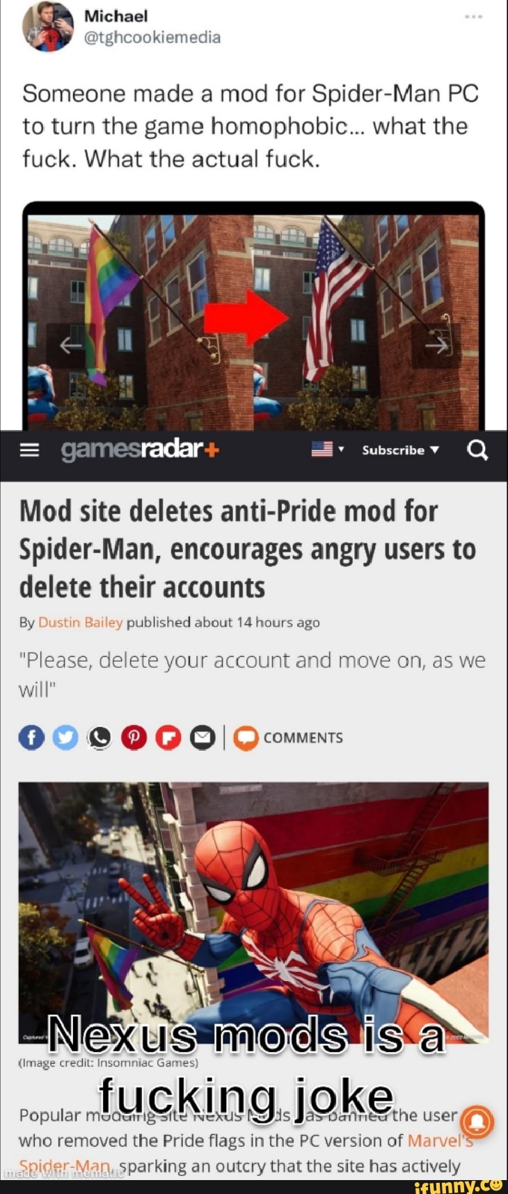 Mod site deletes anti-Pride mod for Spider-Man, encourages angry