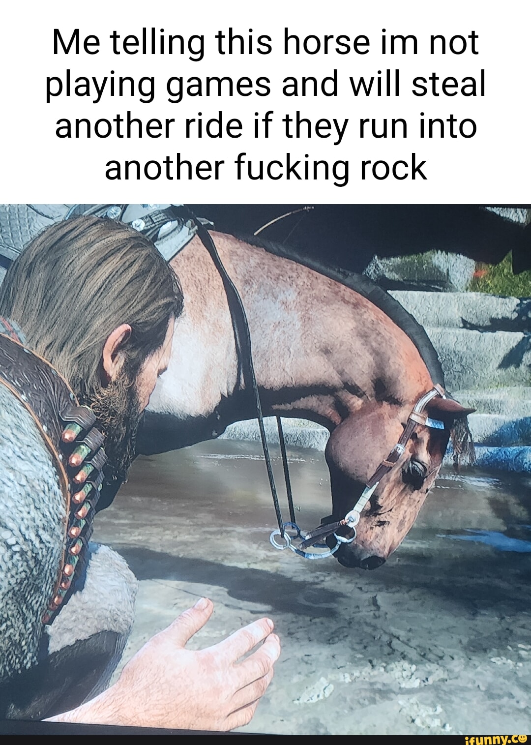 Me telling this horse im not playing games and will steal another ride if  they run into another fucking rock - iFunny