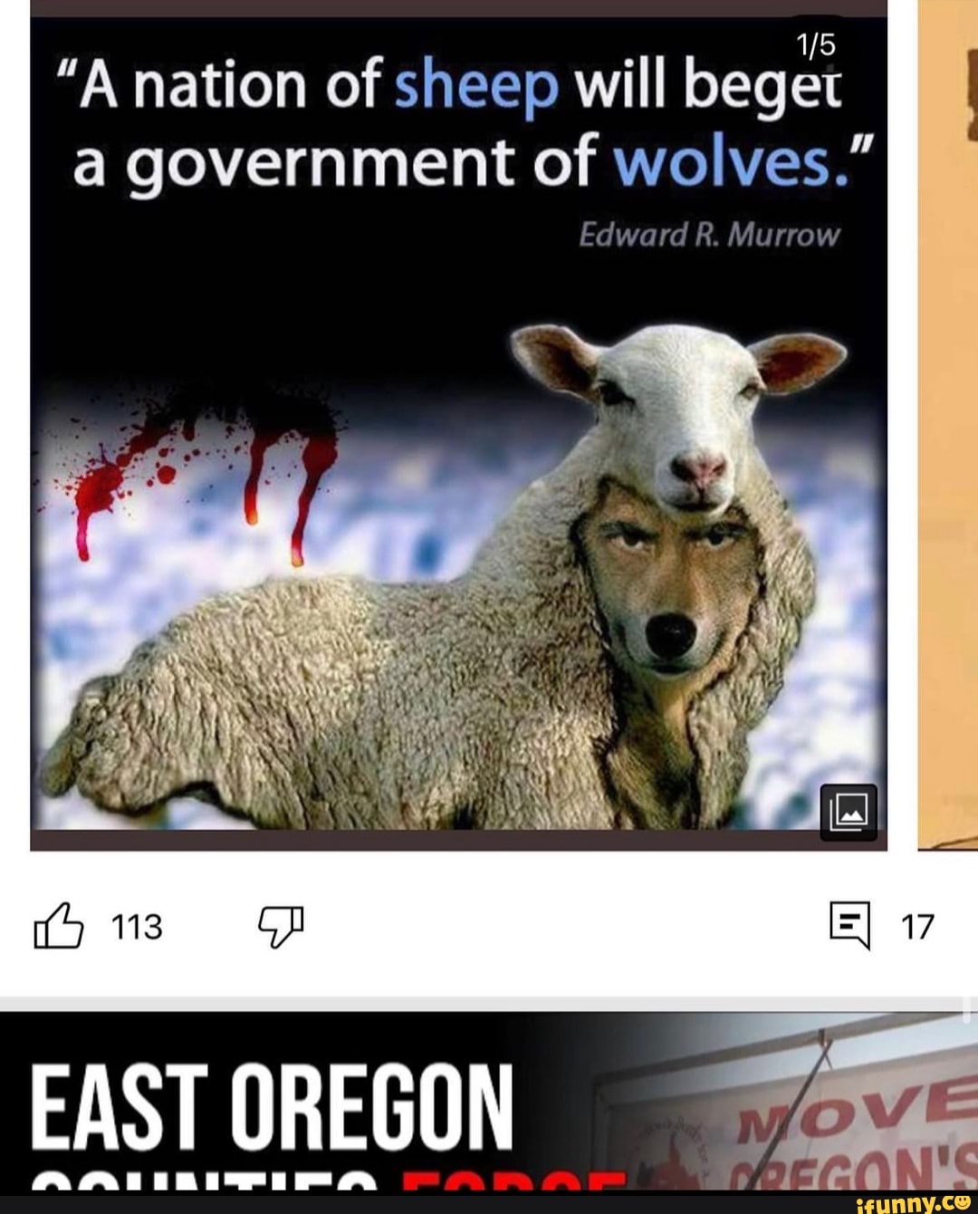 "A nation of sheep will beget a government of wolves." Edward R. Mt ow